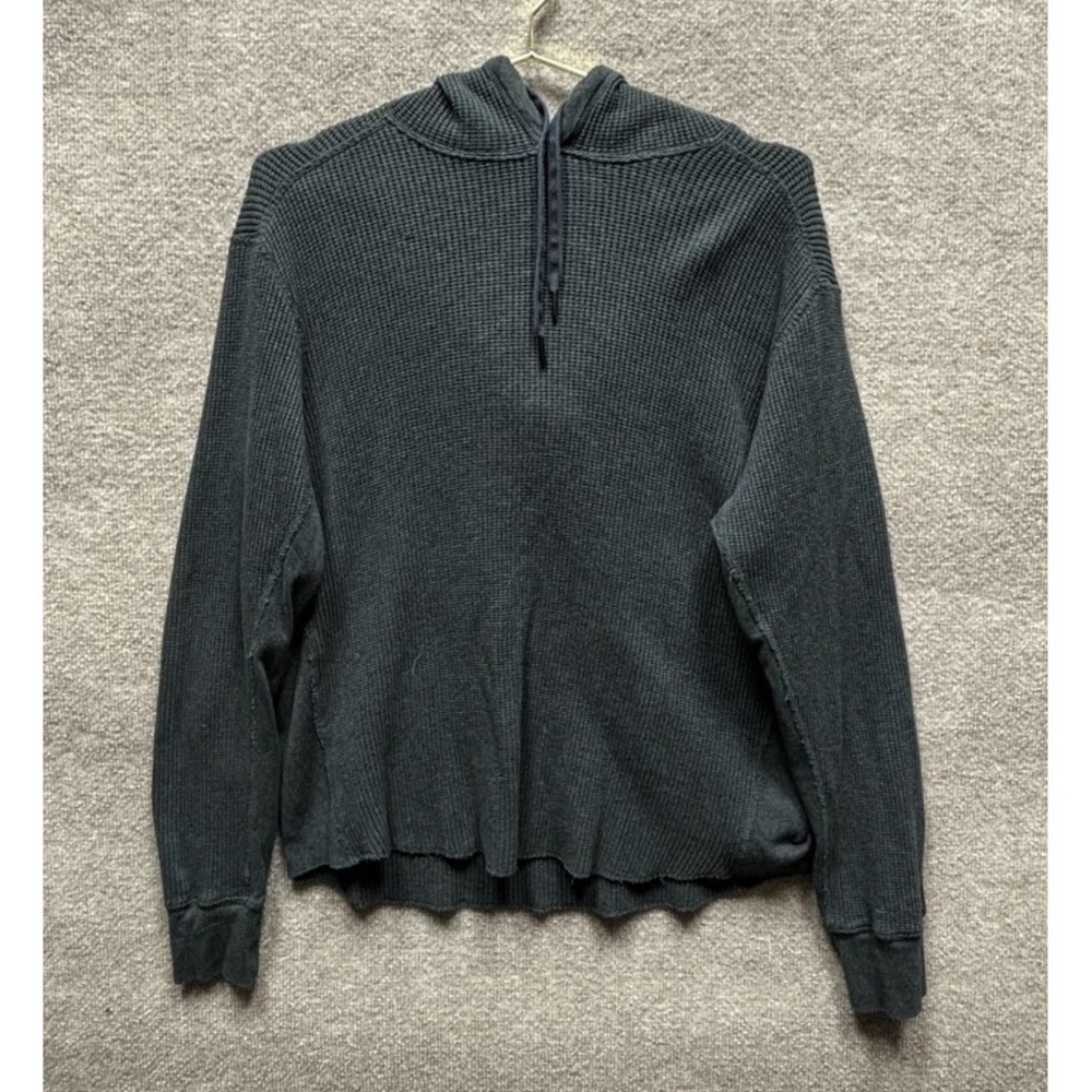 Rag & Bone Caine Waffle Knit Cotton Hoodie Mens‎ Large Charcoal Thermal Pullover